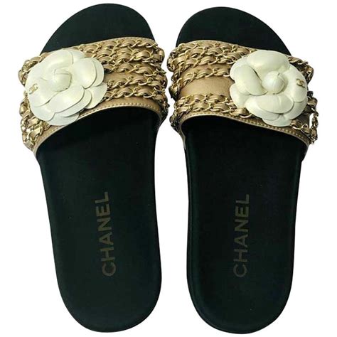 chanel gold slides